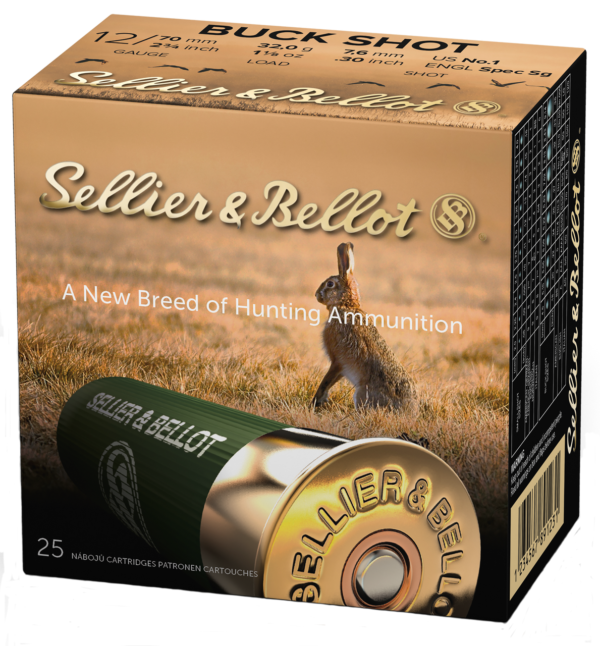 Sellier & Bellot SB12BSF Hunting 12Gauge 2.75" 12Pellets 1 1/8oz 1Buck Shot 25 Rounds