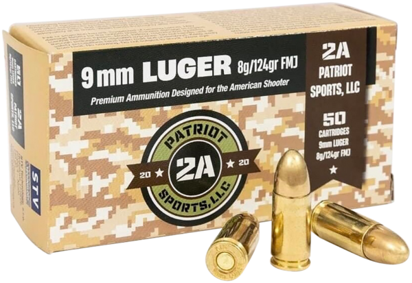 PATRIOT SPORTS LLC P9MM124F 9mmLuger 124gr Full Metal Jacket 50 Rounds